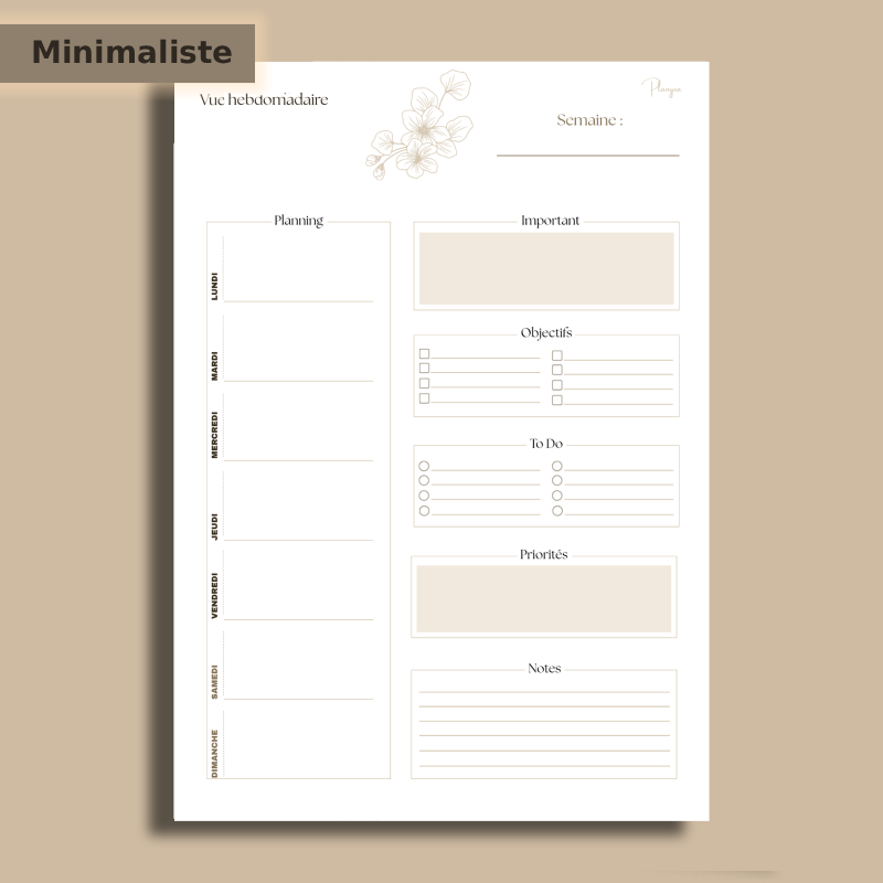 Vue hebdomadaire non datée - Minimaliste